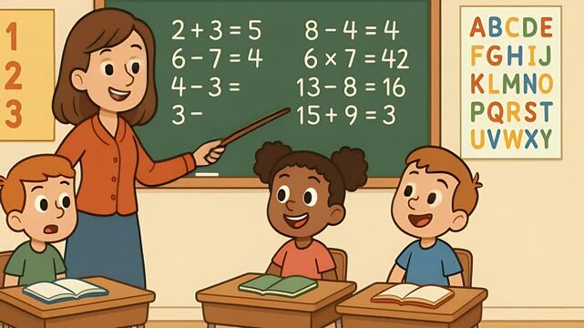 Teacher Teaching Students Math in Classroom Animation