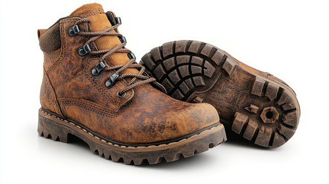 Brown Leather Boots with Studio Shot.