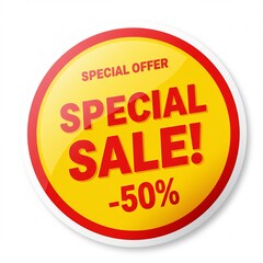 Obraz premium 鮮やか黄色赤色 円形セールバナー 50パーセントオフ