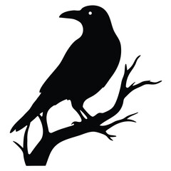 Fototapeta premium Gothic Raven Silhouette on Bare Branch
