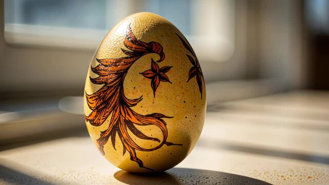 Decorative Easter egg with floral design in natural light  