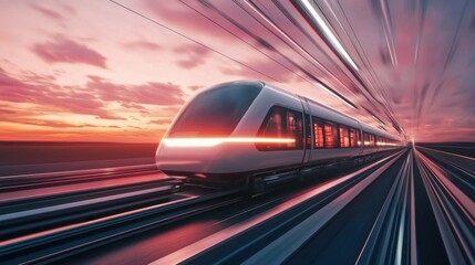 Fast Train Movement at Sunset with Blurred Background and Colors
