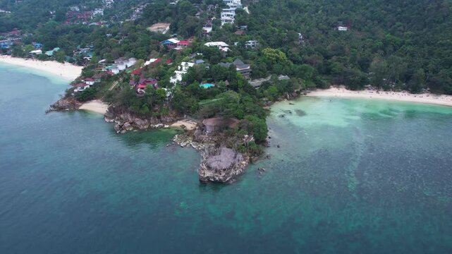 Drone SHot of Koh Raham and Secret Beach on Koh Phangan Island, Thailand