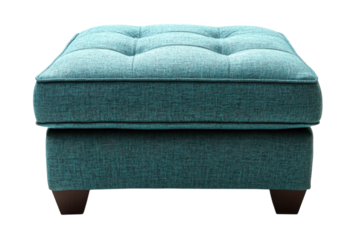 Elegant Teal Button Tufted Ottoman Square Footstool modern home decor accent piece isolated on black on transparent background