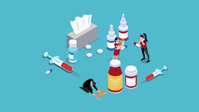 Allergy Symptoms and Treatment 3d animation cartoon