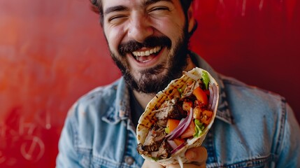 Happy Eater: Man Enjoying a Delicious and Hearty Wrap

