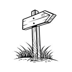 Wooden arrow sign black vector illustration, rustic direction board silhouette for navigation and wayfinding