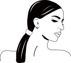 Black and white illustration of a beautiful woman Outline vector art