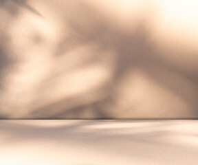 Begie background wall floor with shadow flower gradient old rose color backdrop, minimal podium stage loft for presentation product, empty mockup stand interior