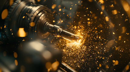 Industrial Metalworking Process Close up of Sparks and Rotating Machine