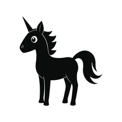 Unicorn silhouette vector illustration, magical black horse with horn, fantasy, fairy tale