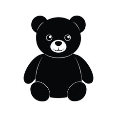 Teddy bear silhouette vector illustration, black outline plush toy, baby gift icon, childhood symbol, soft animal shape