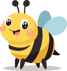 Adorable Chibi Bee Vector Illustration with Big Eyes and Blue Wings – Cute Cartoon Honeybee Character Side View for Kids and Educational Use