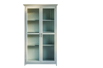 Obraz premium Elegant white glass door display cabinet perfect for showcasing collectibles or home decor against a on transparent background