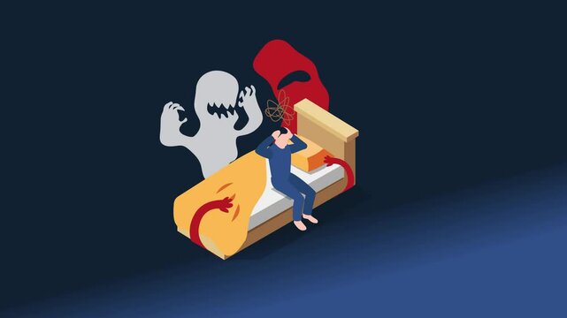 Sleep paralysis or night terrors 3d animation cartoon