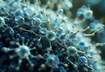 Microbial Life with Blue and Green Bubbles Detail