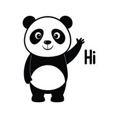 Cute panda silhouette vector illustration. baby panda, wild animal graphic, black shape symbol, flat cartoon wildlife icon

