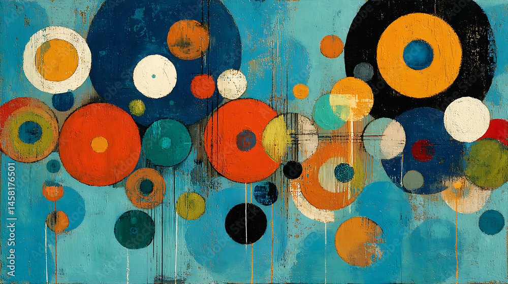 Poster an abstract painting with circles and lines