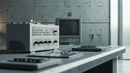 Retro tech equipment on a concrete table