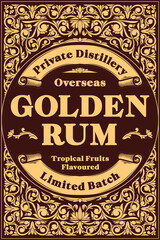 Golden rum - ornate vintage decorative label
