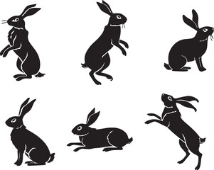 Rabbit Silhouettes in Various Poses