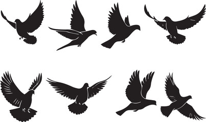 Naklejka premium Doves in Flight Black and White Silhouette