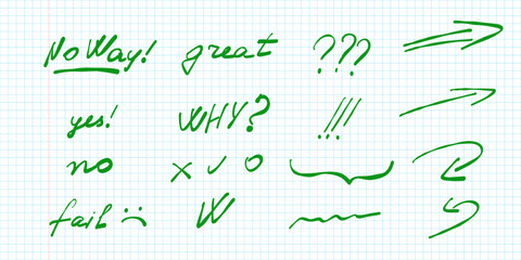 Excellent Great OK No Text Doodle Pack. A playful set of feedback words and short phrases in a doodle style, perfect for digital stickers, school communication, and planners.