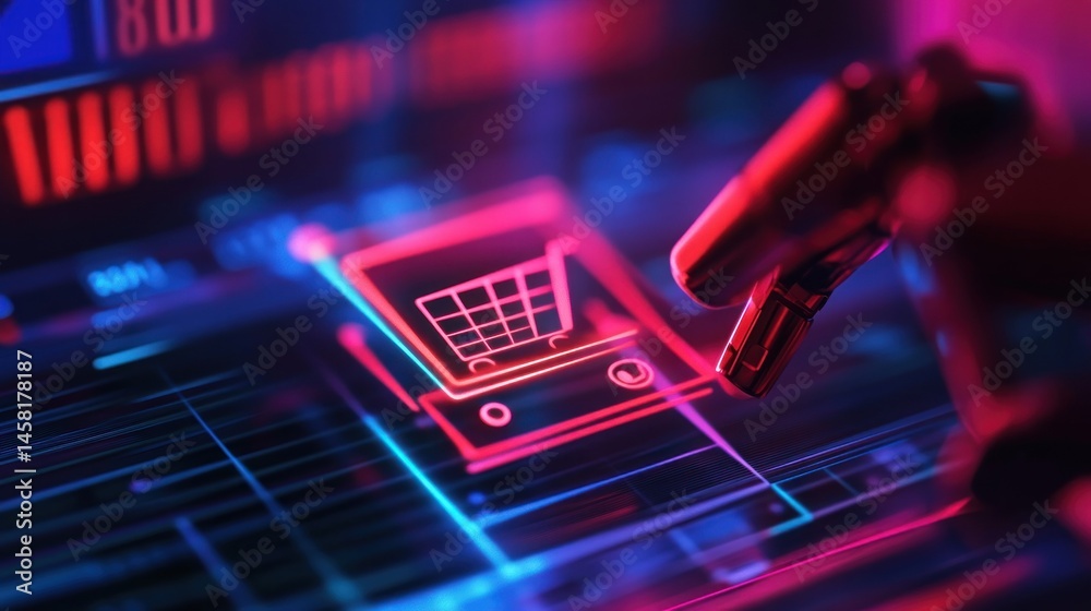 Aufkleber robotic hand interacting with a digital shopping cart interface