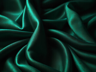 Obraz premium Elegant Deep Green Satin Fabric Draped Smoothly on a Surface Showcasing Rich Texture and Natural Shine Perfect for Background or Textile Design