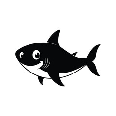 Baby shark silhouette vector illustration. cute marine predator outline, ocean animal icon, kids theme sea creature art