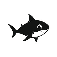 Baby shark silhouette vector illustration. cute marine predator outline, ocean animal icon, kids theme sea creature art