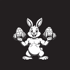 Never Skip Egg Day Funny Bunny Workout Design,Easter Bunny Lifting Weights Vector Art,Funny Gym Easter Bunny Illustration,Cartoon Bunny Exercise Motivational Quote,Never Skip Egg Day Easter Gym Graphi