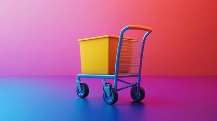 Shopping cart on colorful background