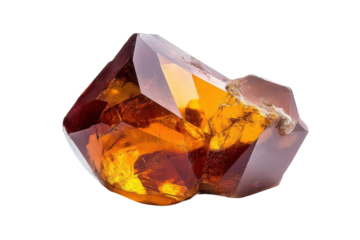 Luminous amber crystal a fiery gemstone with rich warm tones against a stark black background Intricate on transparent background