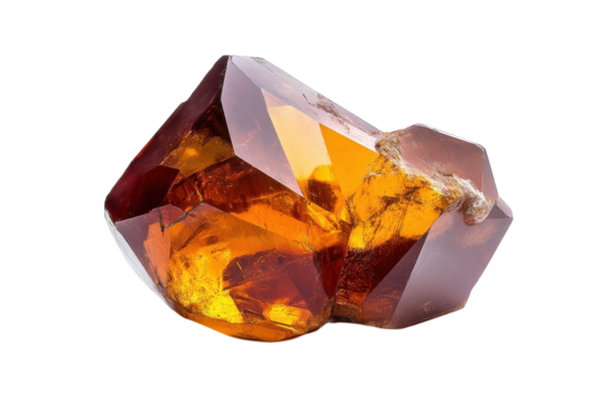Luminous amber crystal a fiery gemstone with rich warm tones against a stark black background Intricate on transparent background