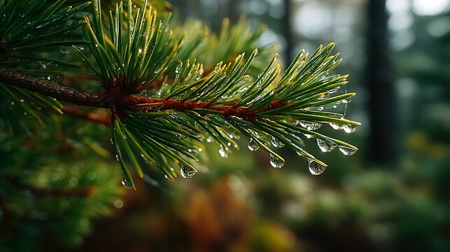 Dew-kissed pine branch
