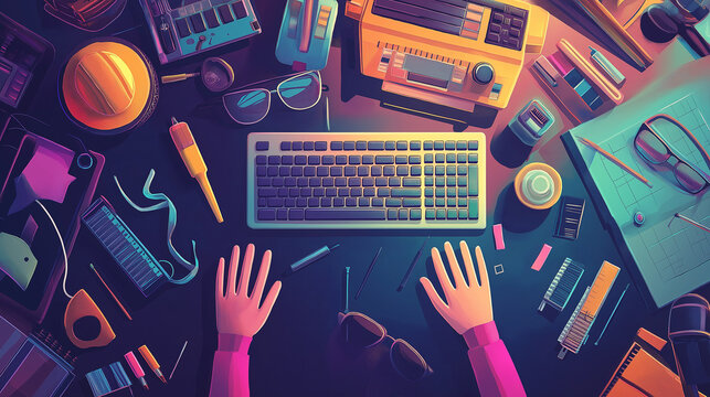 National Workaholics Day &ndash; Overwhelmed Desk Filled with Gadgets and Office Supplies