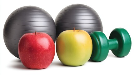 Enhance your fitness journey with vibrant apples weights and stability balls symbolizing health lifestyle balance nutrition and exercise motivation for a well-rounded workout experience