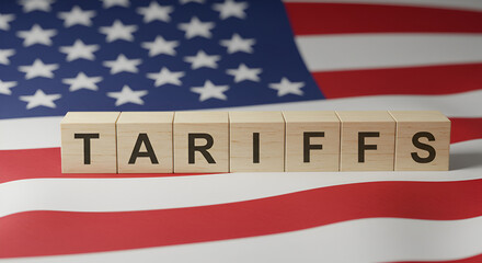 Import Trade Tariffs increase concept with United States of America Flag. Trade wars, import export trade, international trade,war, china, container, shipping, freight, transportation, industrial, int