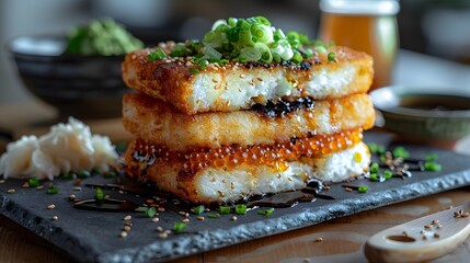 Artfully Stacked Savory Breakfast Toast with Fresh Herbs and Garden Greens