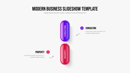 Digital Plan 2 Step Infographic Frame Template. Corporate Planning Two Element Diagram Slideshow Design. Creative Insight Presentation Layout Vector Illustration.