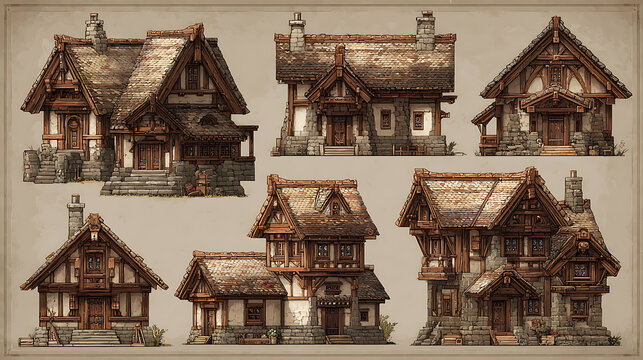Medieval house plans as architecture spritesheet