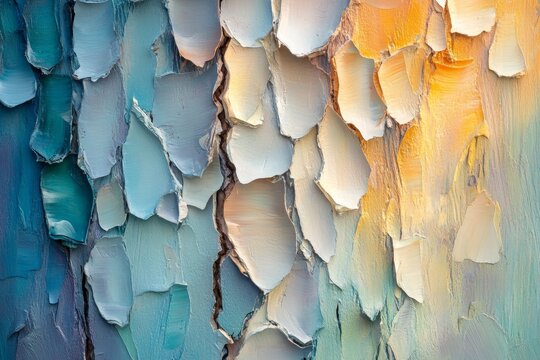 Close-up view of a textured abstract painting.
