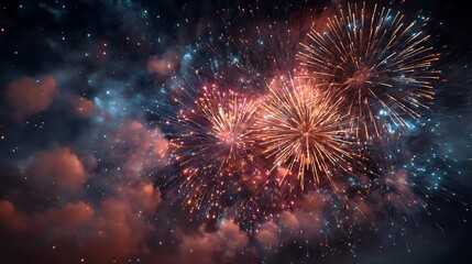 Fireworks Explode in Night Sky