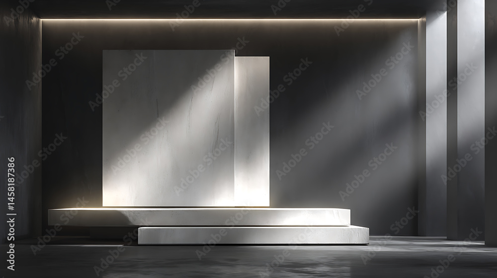 Poster universal abstract modern interior background for product presentation with a textured white panel o