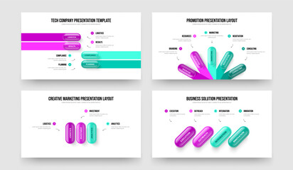 Project Innovation 4 5 3 4 Step Diagram Frame Design Set. Market Analysis Four Five Three Four Option Infographic Presentation Layout Vector Illustration Bundle.