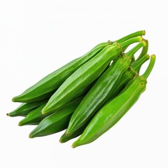Fototapeta premium Fresh Green Okra Pods on White Background