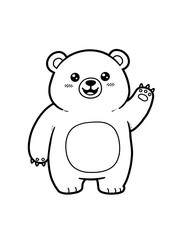 Naklejka premium Cute Cartoon Bear Waving Paw Black and White Line Art Illustration. Can be print on A4 paper. Coloring for kids.