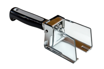 Sleek chrome and black handle grip tool isolated on black background perfect for industrial design or on transparent background