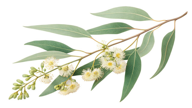 eucalyptus branch with flowers isolated on white transparent background PNG